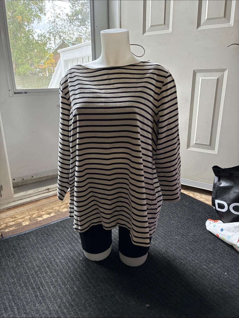 Lands' End Striped Boatneck Top in Black and Cream